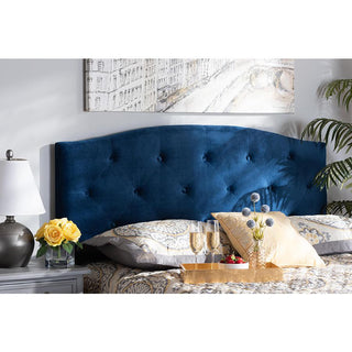 Navy Blue Velvet Fabric Upholstered King Size Headboard