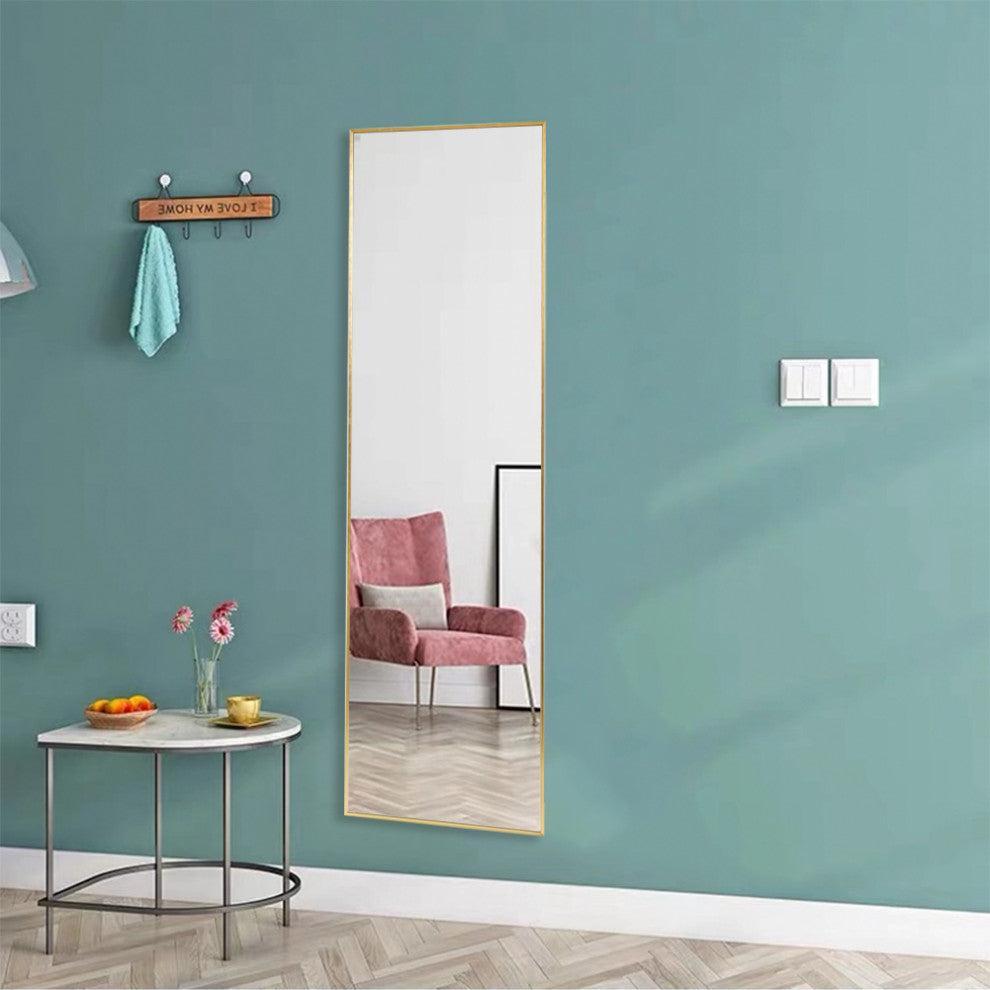 14x50" Rectangular Framed Wall Mounted Full Length Mirror, Gold