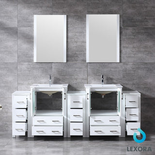 Volez 84" Double Vanity With 3 Side Cabinets Top Square Sink, 22" Mirror