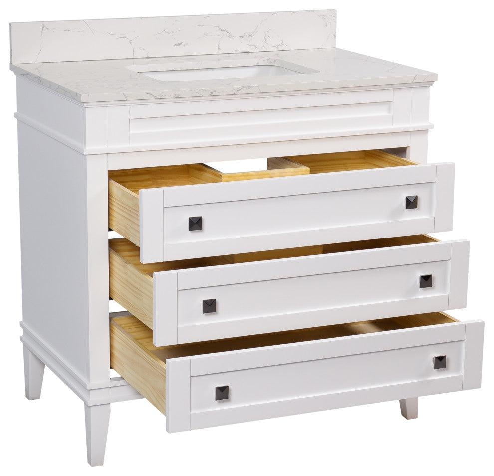 Eleanor 36" Bathroom Vanity, White, Engineered Marble