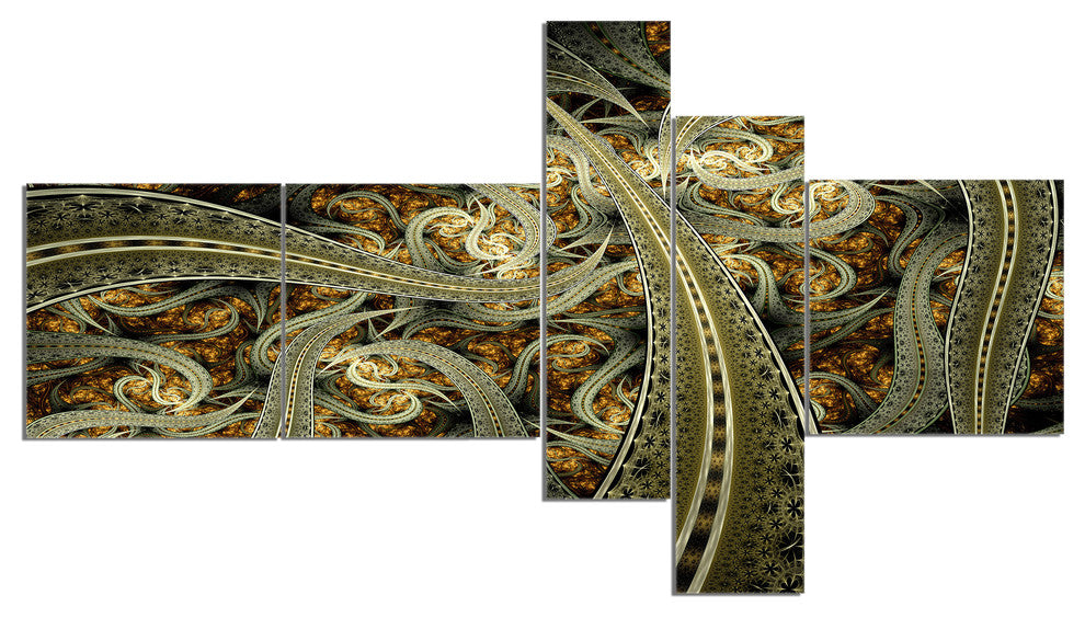 Metallic Fabric Pattern, Abstract Print On Canvas, 60"x32", 5 panels