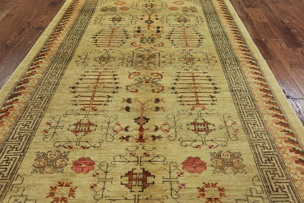 Oushak Style Peshawar Chobi Hand-Knotted Persian Wool Rug, 6'x9'