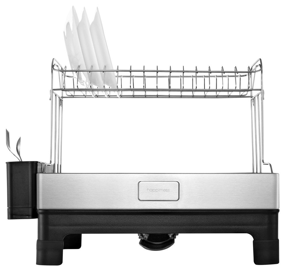 Palazzo 20.75" Stainless 2-Tier Dish Rack With Swivel Spout Tray, Steel/Black