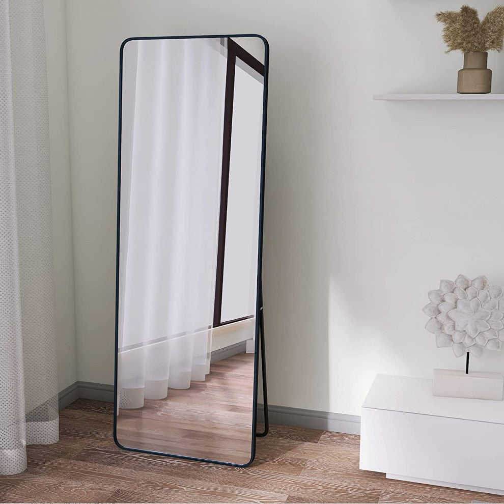 63" x 20" Metal Framed Freestanding Full Length Mirror, Black, 20" X 63"