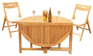 3-Piece Outdoor Teak Dining Set: 48" Butterfly Table, 2 Surf Folding Arm Chairs