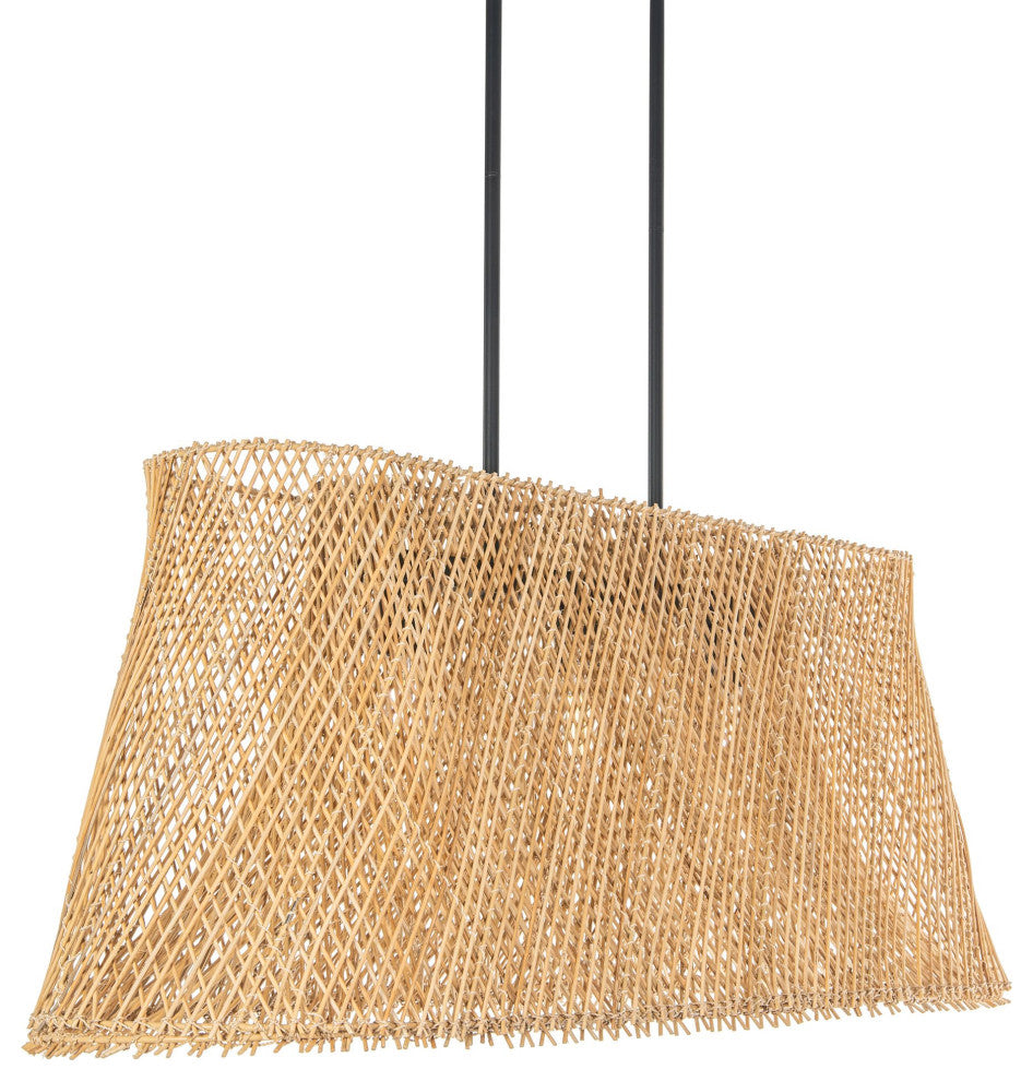 Cane Rib Webbing Oblong Dining Table Kitchen Island Pendant Lamp, Natural