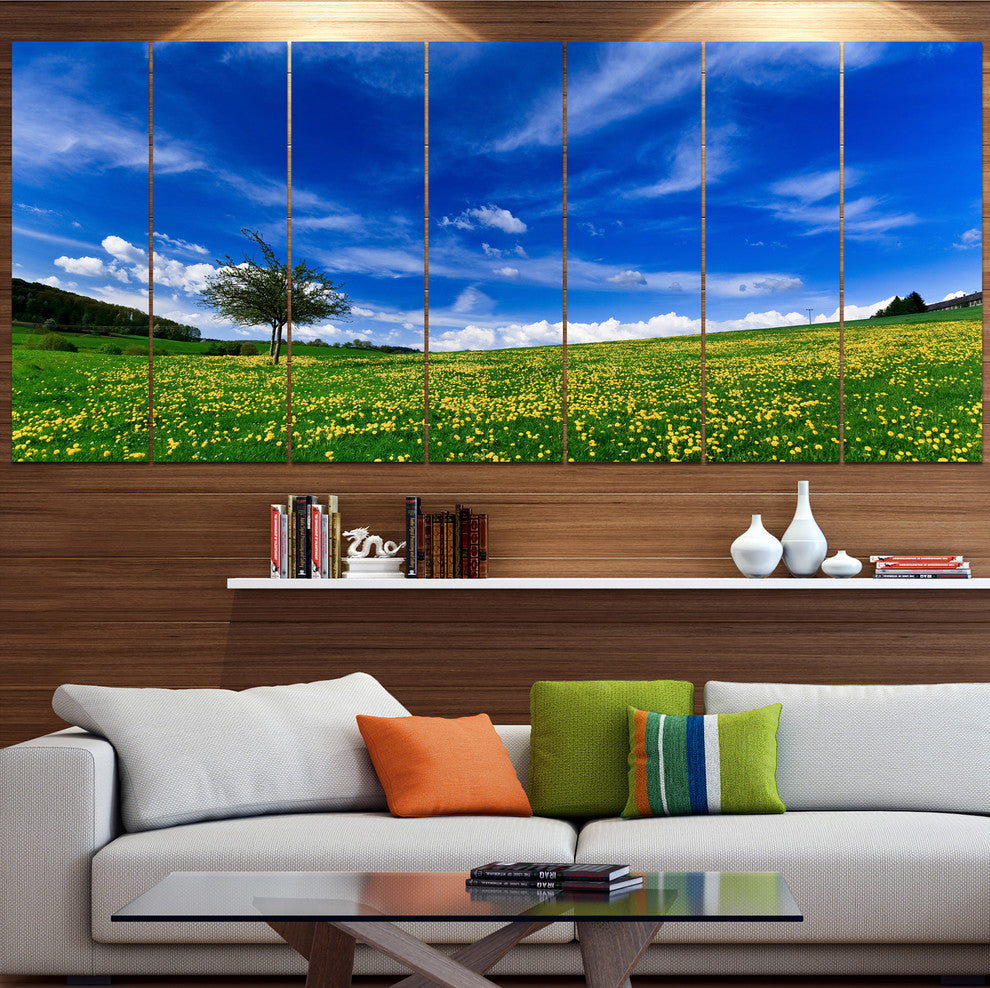 Spring Landscape Green Fields, Landscape Canvas Art Print, 83"x32", 7 Panels