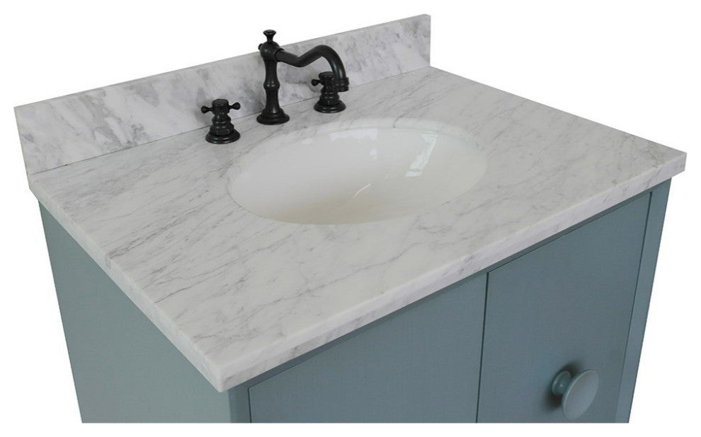 31" Single Vanity, Aqua Blue Finish With White Carrara Top