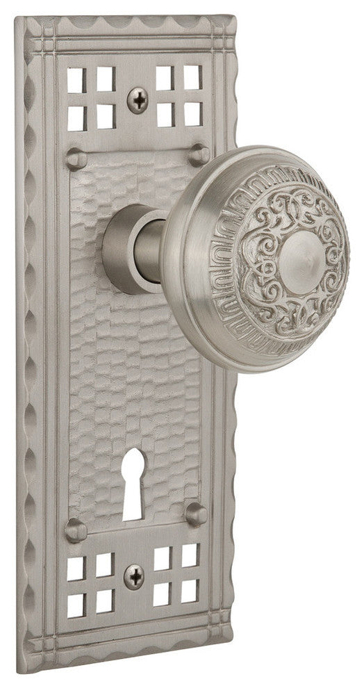 Craftsman Plate Privacy Egg & Dart Knob, Satin Nickel