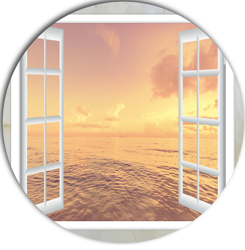 Open Window To Brown Seashore, Seashore Large Disc Metal Wall Art, 36"