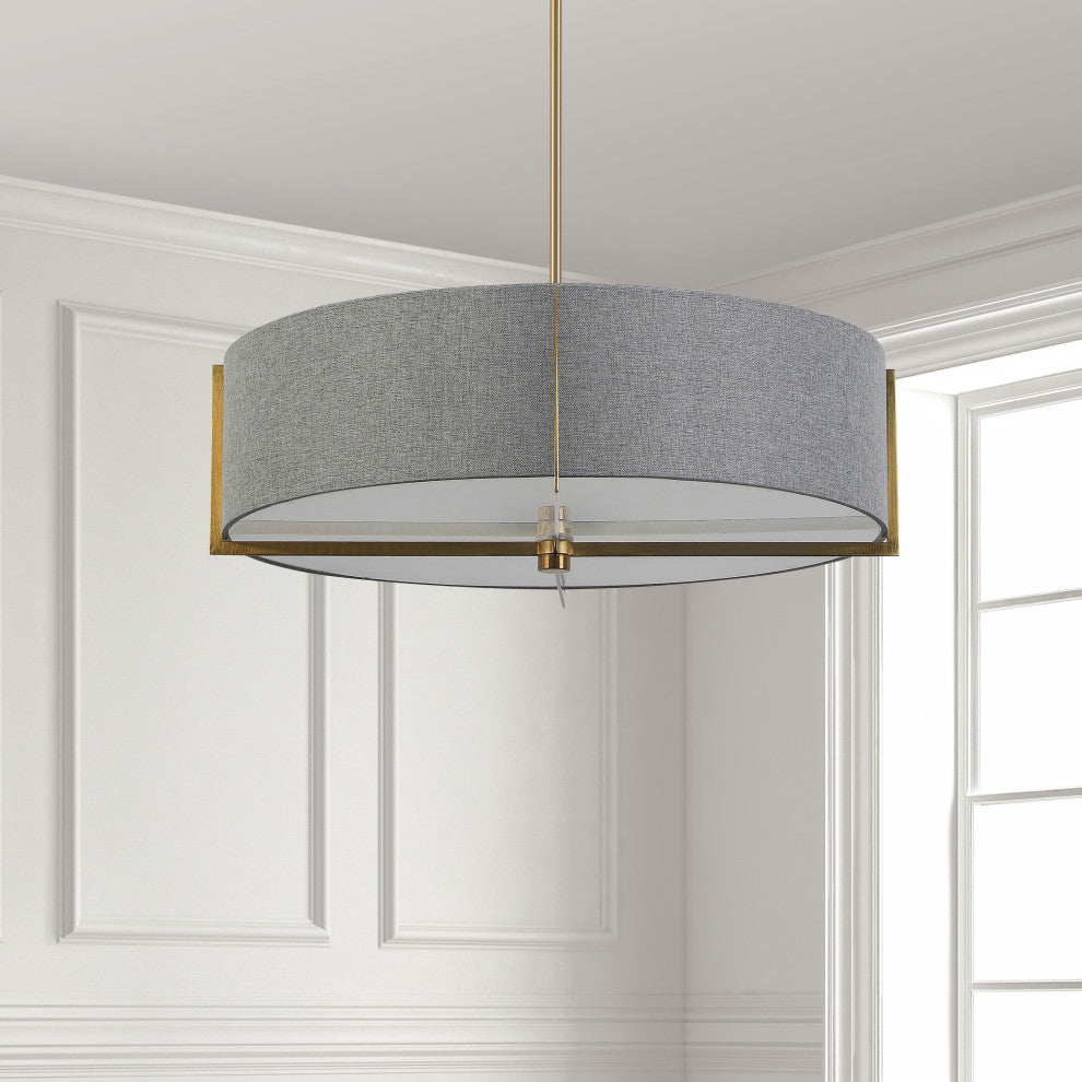 Gray Contemporary Pendant With Aged Brass Metal