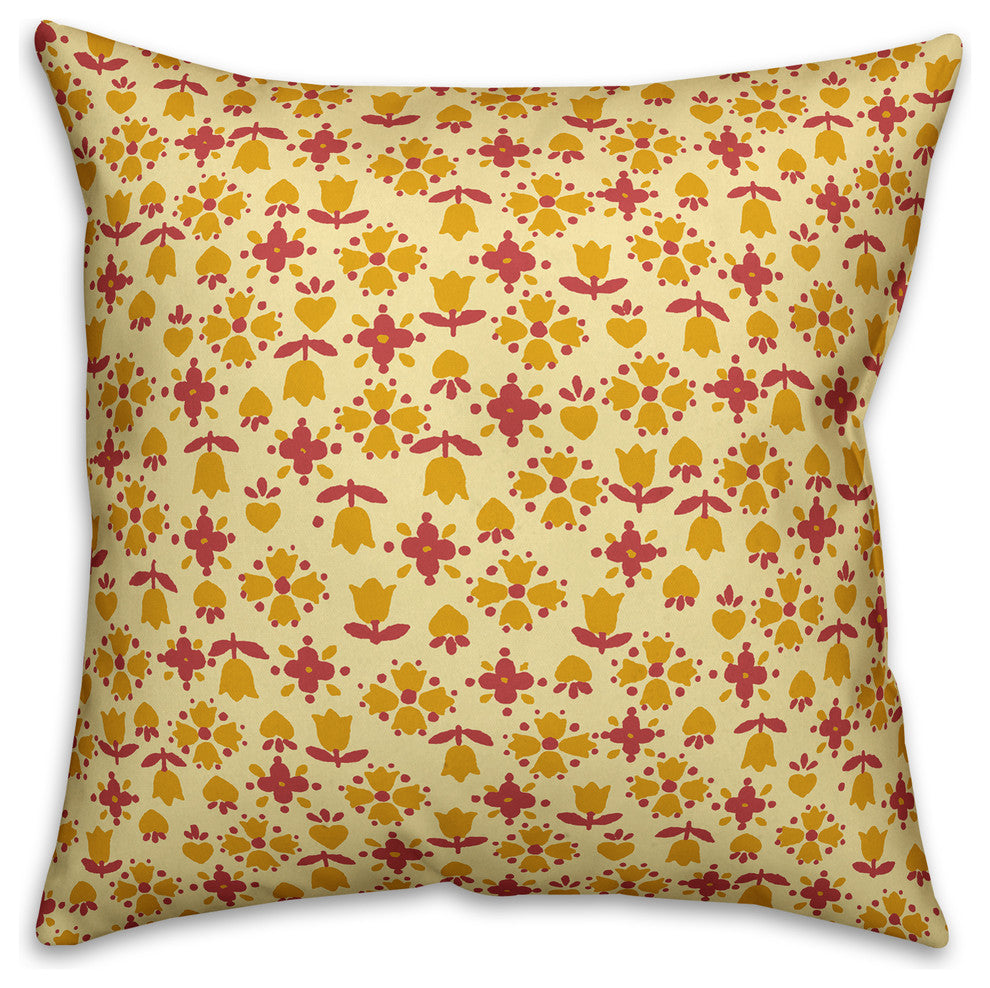 Tulip Pattern, Yellow Outdoor Throw Pillow, 20"x20"