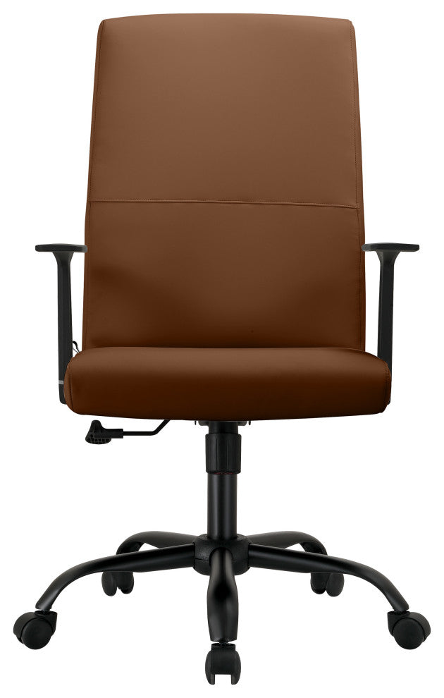 LeisureMod Evander Leather Office Chair With Adjustable Height, Dark Brown