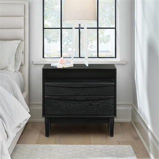 Armen Living Artemio 2-Drawer Wood Nightstand with Shelf in Black