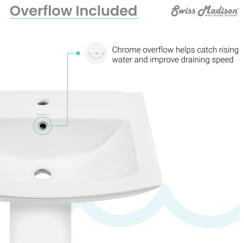 Sublime Pedestal Bathroom Sink Rectangular With Single Faucet Hole