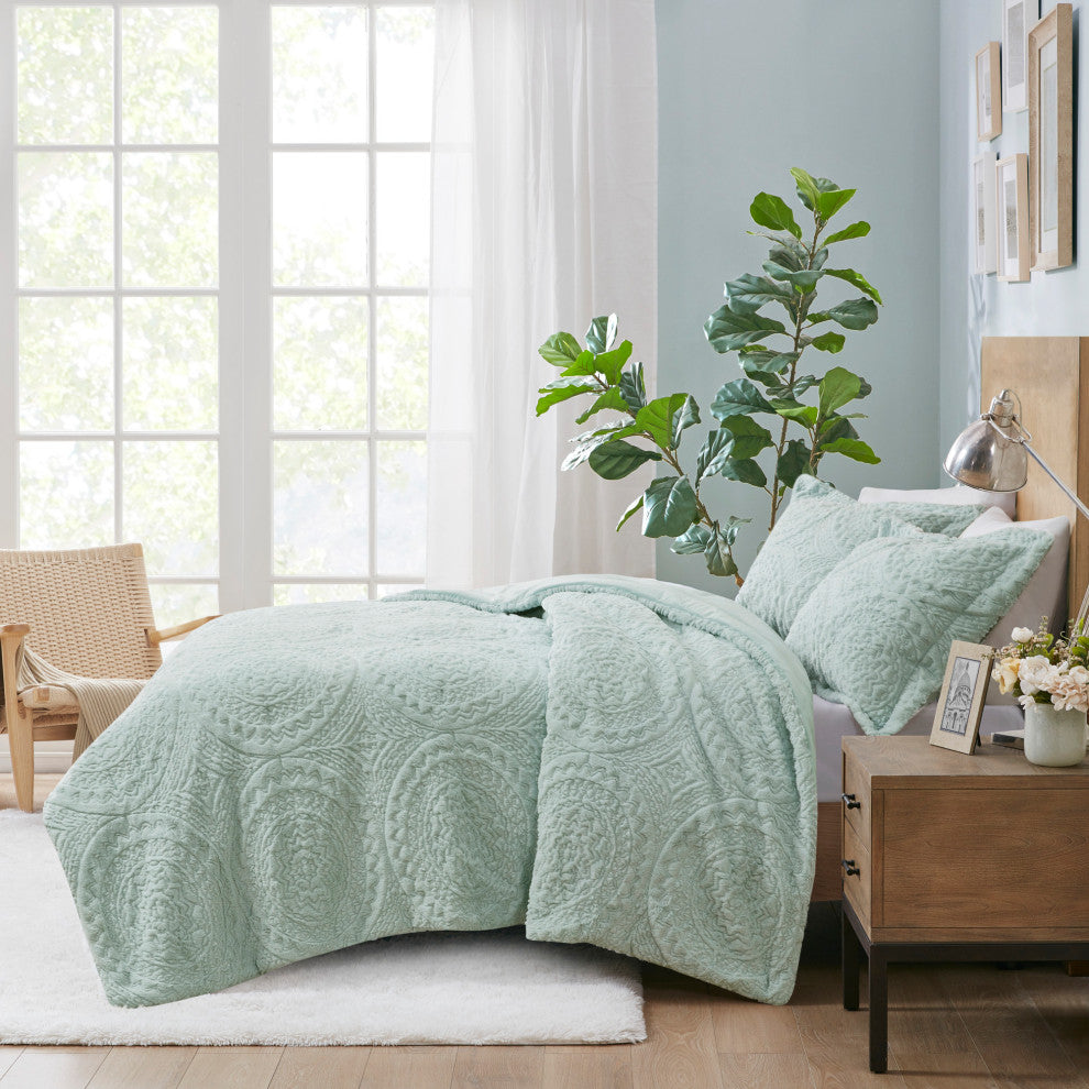 Madison Park Arya Medallion Faux Fur Plush Comforter Mini Set