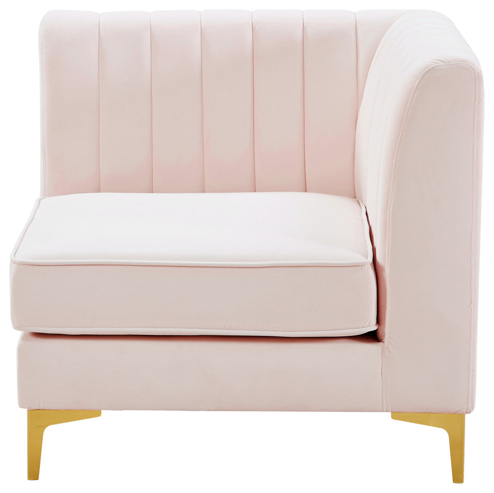Alina Velvet Upholstered Modular Corner Chair, Pink
