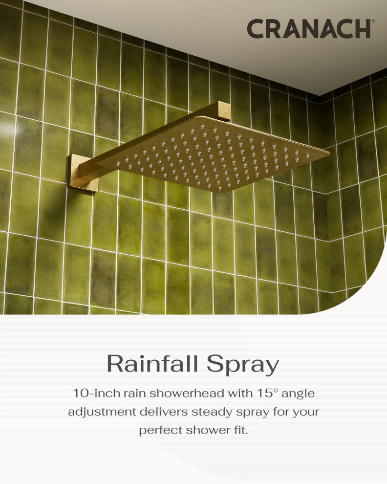 CRANACH CROZET 10-Inch Square Rain Shower System, Multifunction handshower, Brushed Gold