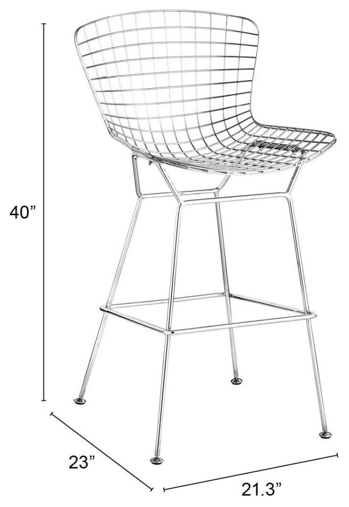 Bar Stool Chair Barstool, Set of 2, Steel Metal, Chrome, Mid Century Cafe