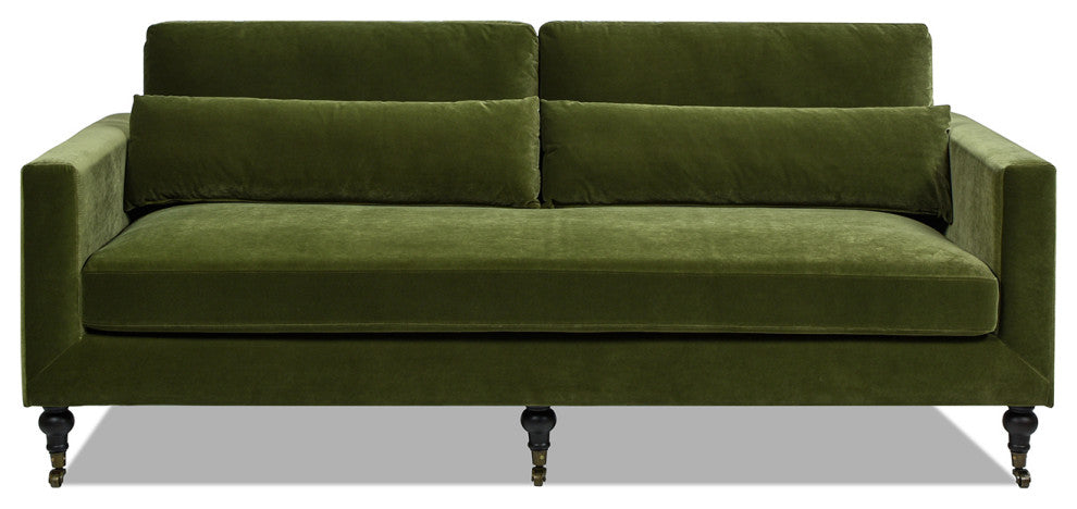Elliot 84" Velvet Track Arm With Lumbar Pillows, Olive Green