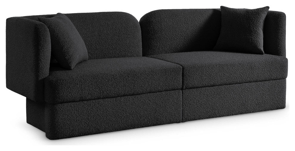 Marcel Boucle Fabric Upholstered Sofa, Black