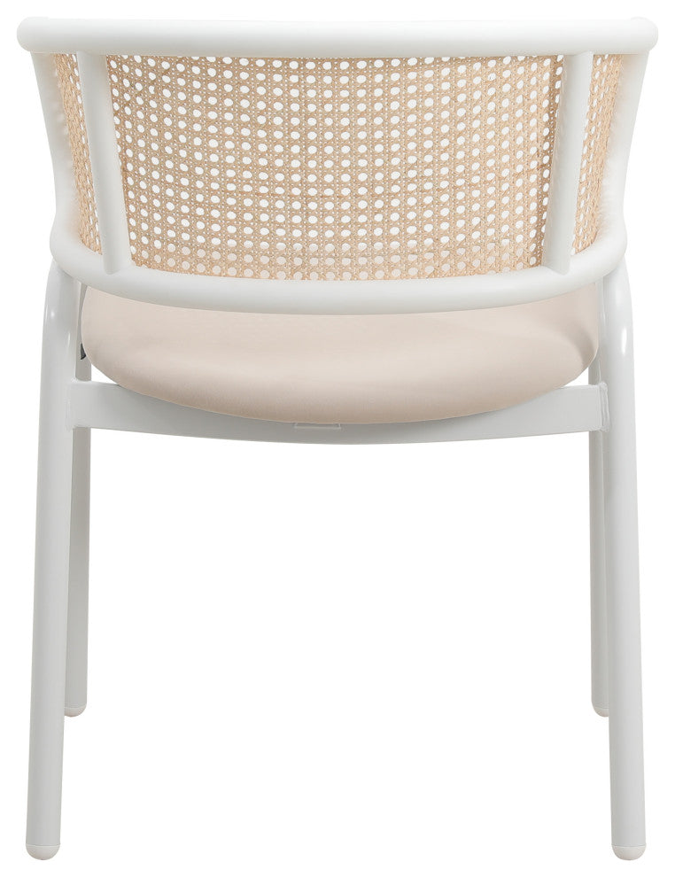 LeisureMod Ervilla Dining Armchair With White Steel Base, Beige
