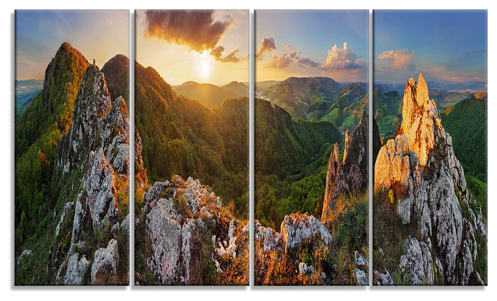Panorama Mountains Slovakia, Landscape Canvas Art Print, 48"x28", 4 Panels