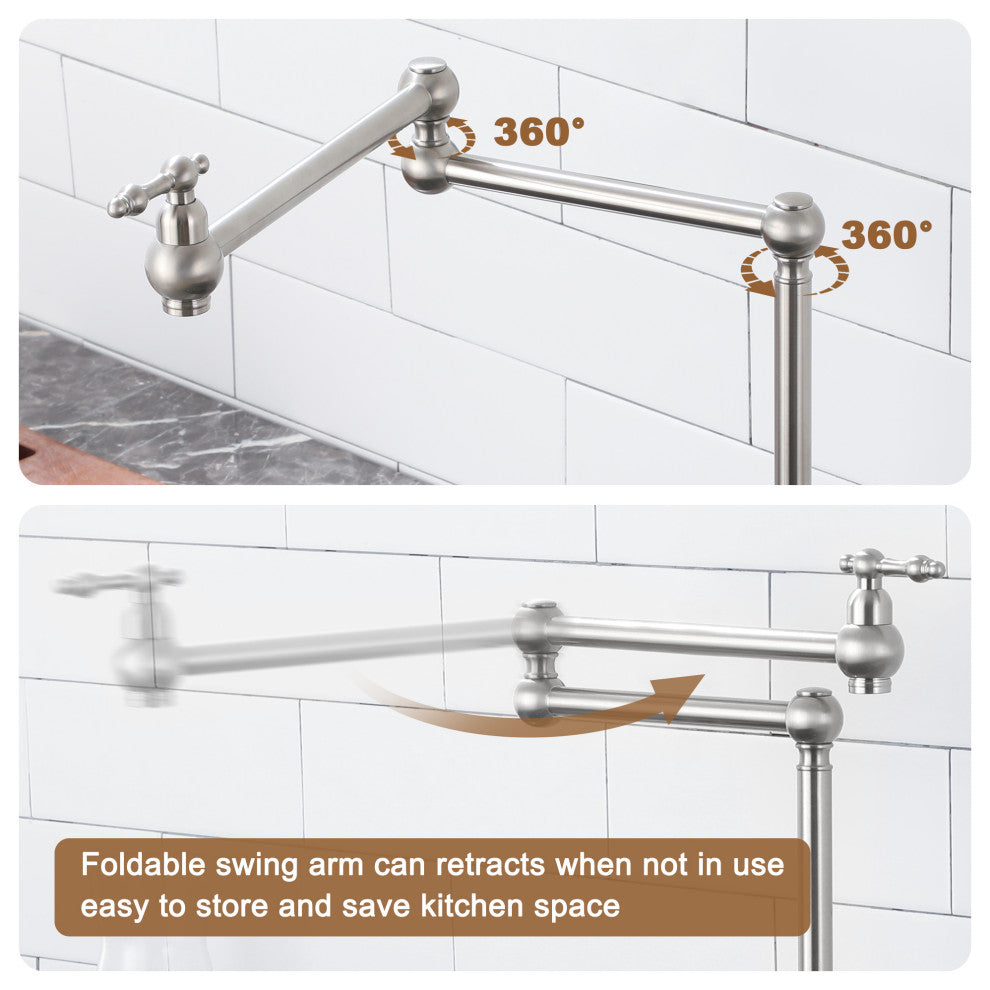 Deck-Mounted Double Handle Pot Filler Kitchen Faucet Stove Faucet, Brushed Nickel