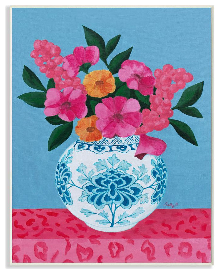 Flower Vase Pink Blue Painting, 13"x19"