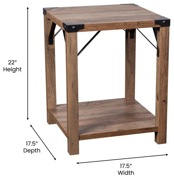 Wyatt Modern Farmhouse Wooden 2 Tier End Table, Rustic Oak