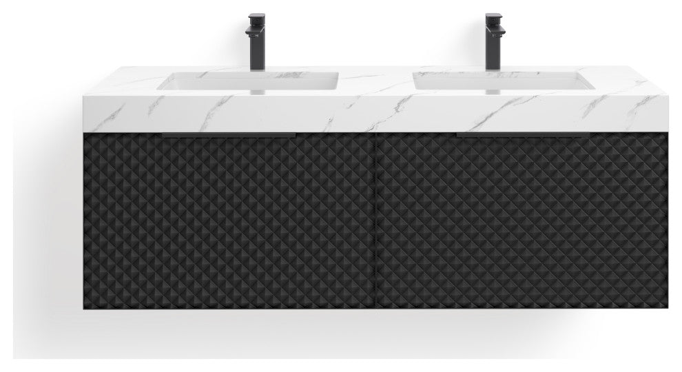 The Monolith Bathroom Vanity, Black of Night, 60", Double Sink, Wall Mount