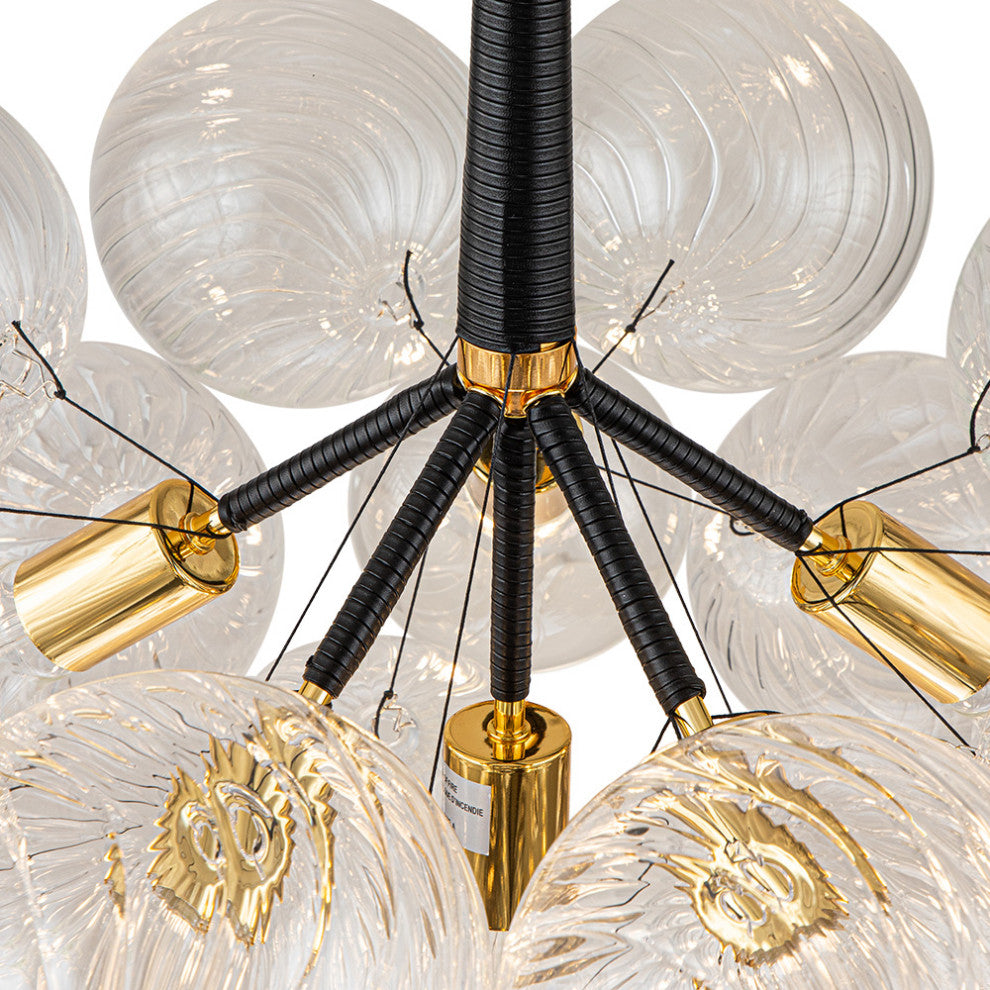 Contemporary 6-Light Twisted Clear Glass Globe Chandelier, Black/Gold