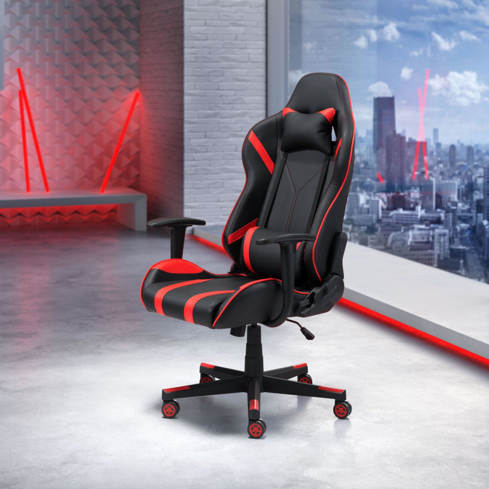 Computer Work Gaming Chair, Faux Vinyl Leather, Black, Red, Home Office