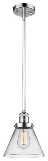 1-Light Large Cone 8" Pendant, Polished Chrome, Glass: Clear
