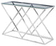Mishie Angled Stainless Steel Clear Glass Sofa Table, E48, Silver