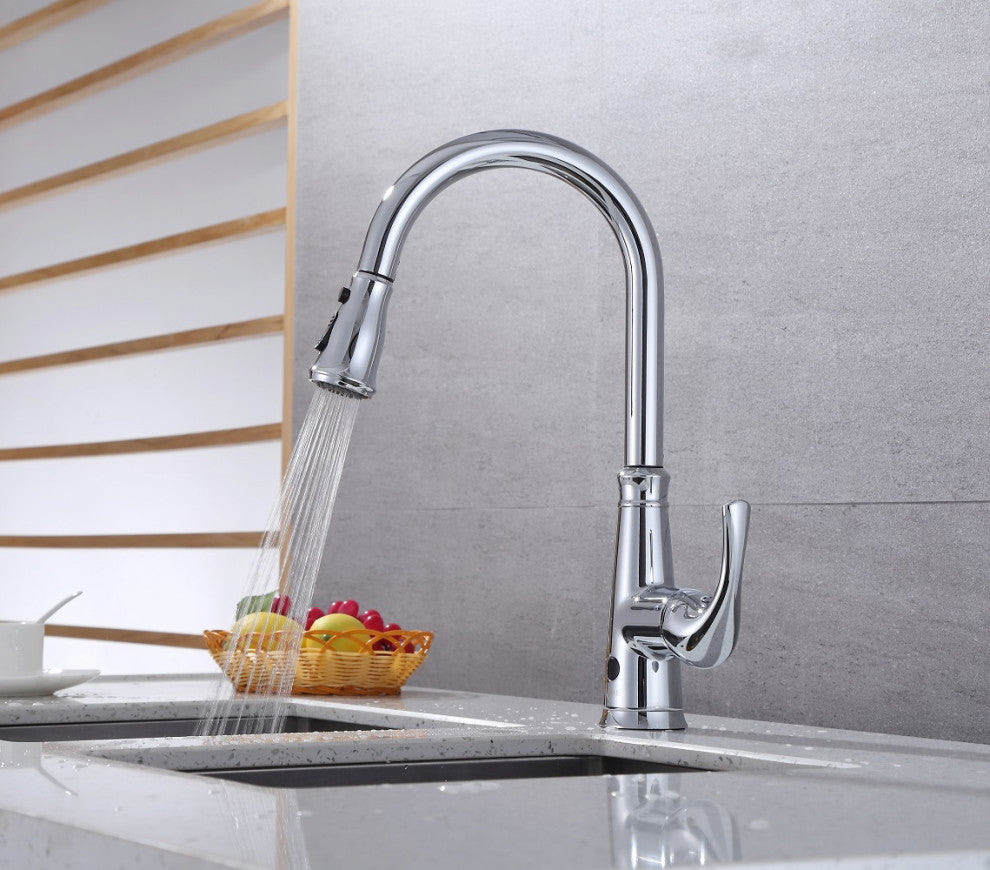 Runfine Hands Free Single-Handle Pull down Sprayer Kitchen Faucet Chrome