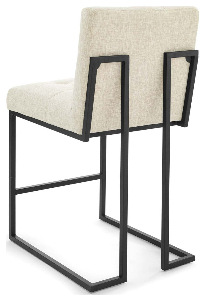 Counter Stool Chair, Fabric, Metal, Black Beige, Bar Pub Cafe Bistro Restaurant
