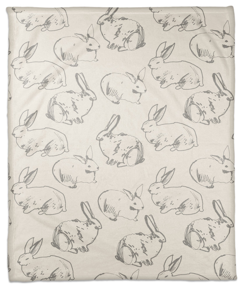 Gray Bunny Sketch 30x40 Coral Fleece Blanket