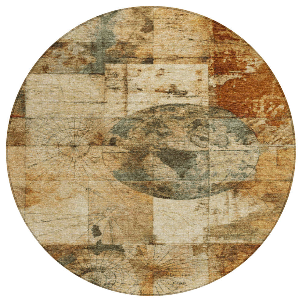 Machine Washable Indoor/Outdoor Chantille ACN1905 Beige 8' x 8' Round Rug