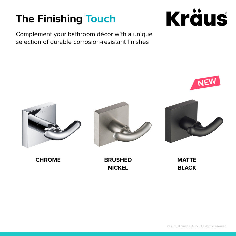 Ventus Bathroom Robe and Towel Double Hook, Chrome