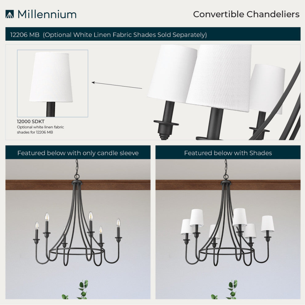 6 Light 30 in. Matte Black Chandelier