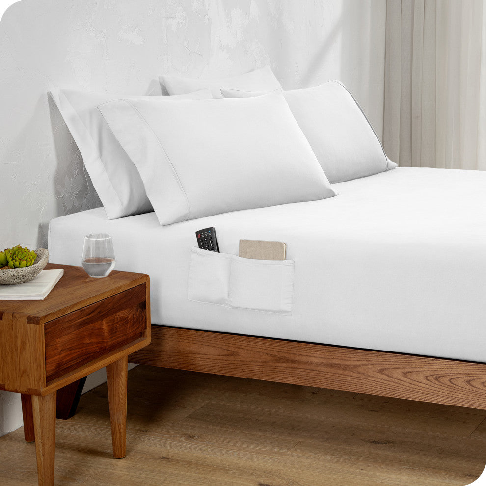 Fitted Dual Pocket Bottom Sheet 1800 Microfiber Ultra-Soft, White, Cal King