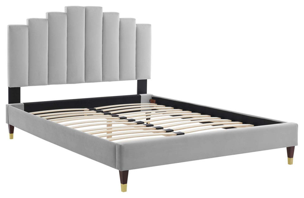 Elise Queen Performance Velvet Platform Bed MOD-6691-LGR