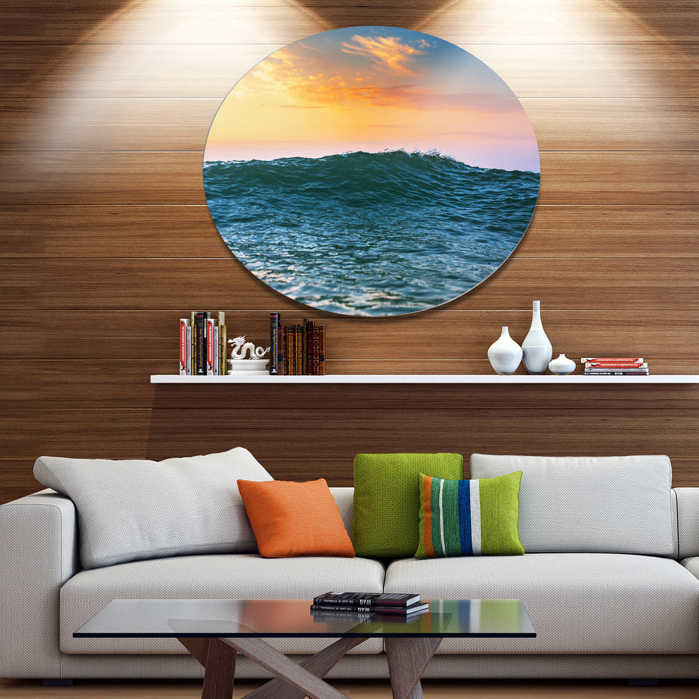 Sunrise Light Shine On Sea Water, Beach Disc Metal Wall Art, 11"