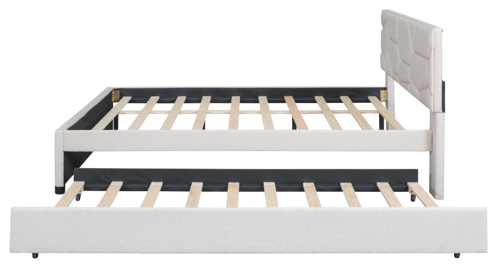 Gewnee Queen Size Upholstered Platform Bed in Beige