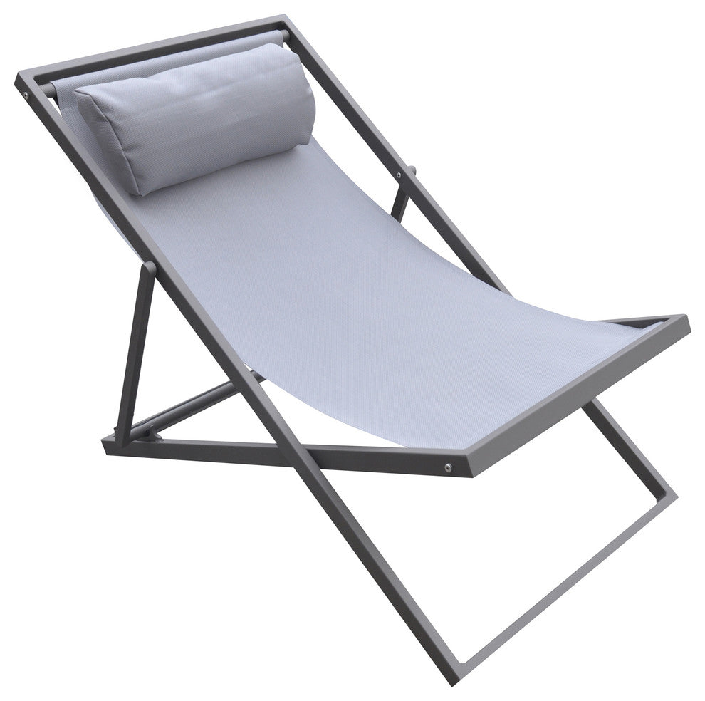 Wave Outdoor Patio Aluminum Deck Chair, Gray Powder Coated