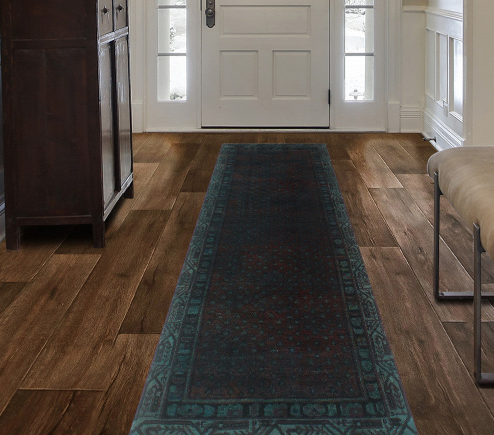 Vintage Overdyed Walker Gray/Burgundy Runner, 2'9x9'4