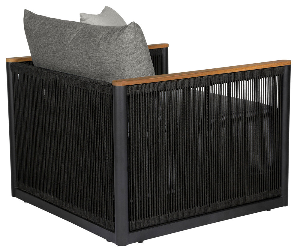 Artesia Outdoor Patio Chair Teak Wood/Black Rope Dark Gray Olefin Cushions