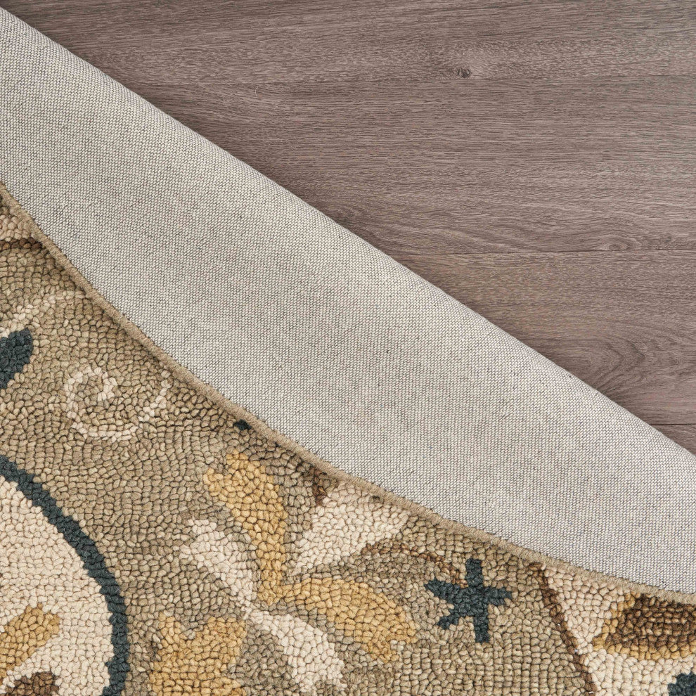 6" Round Taupe Traditional Medallion Area Rug