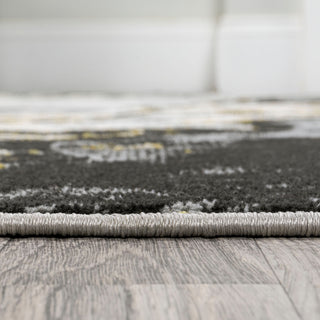 Swirl Marbled Abstract Area Rug, Black/Yellow, 4 X 6